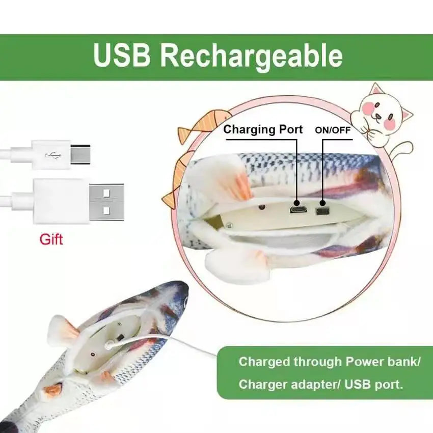 Cat Realistic Floppy Fish USB Charger Cat Toy