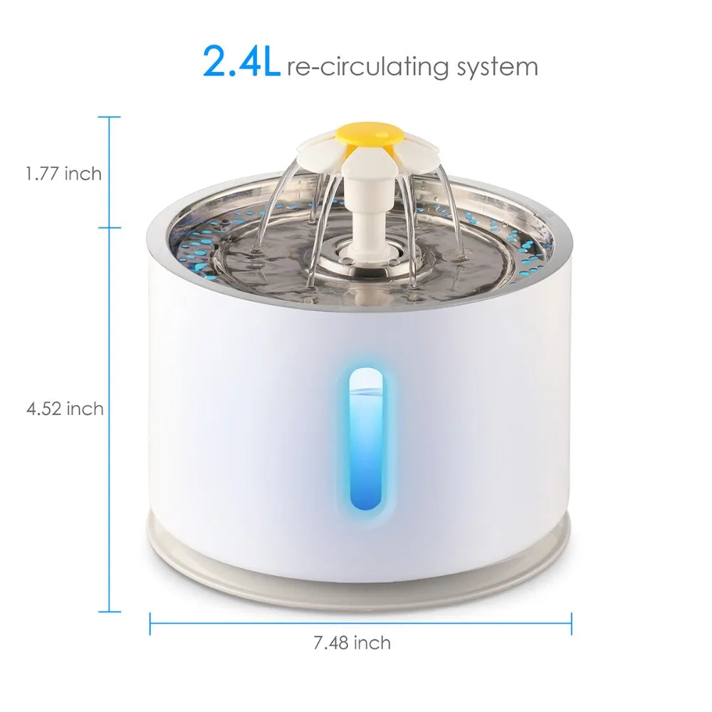 2.4L Automatic Cat Water Fountain Blue Light up level window