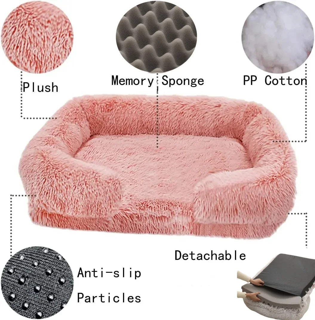 Cozy Plush Faux Fur Pet Square Bed Washable Memory Foam with Removal Cover