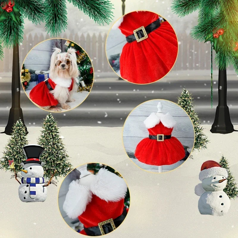 Red Christmas Pet Dress Skirt Warm Costume