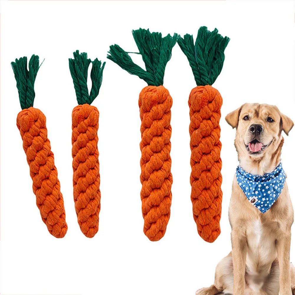 Carrot Bite Rope Pet Chew Toys Safe Durable Braided