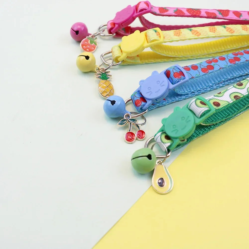 Pet Adjustable Fruit Print Cat Collar with Bell Small Dogs Puppy Kitten