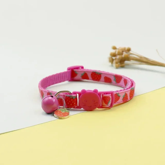 Pet Adjustable Fruit Print Cat Collar with Bell Small Dogs Puppy Kitten