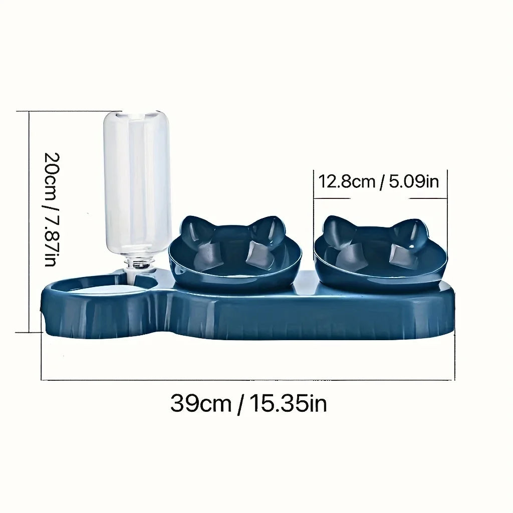 Pet Bowls With Water Dispenser , 3 In 1 Cat Ear Design