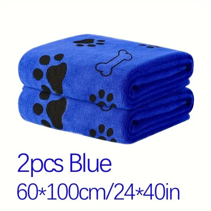 2pcs Soft Microfiber Pet Print Drying Pet Bath Towels