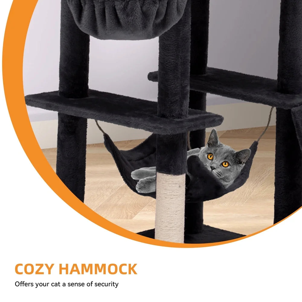 75 Inch Multi-Level Cat Tree House with Scratching Posts Plush Hammock Assembly
