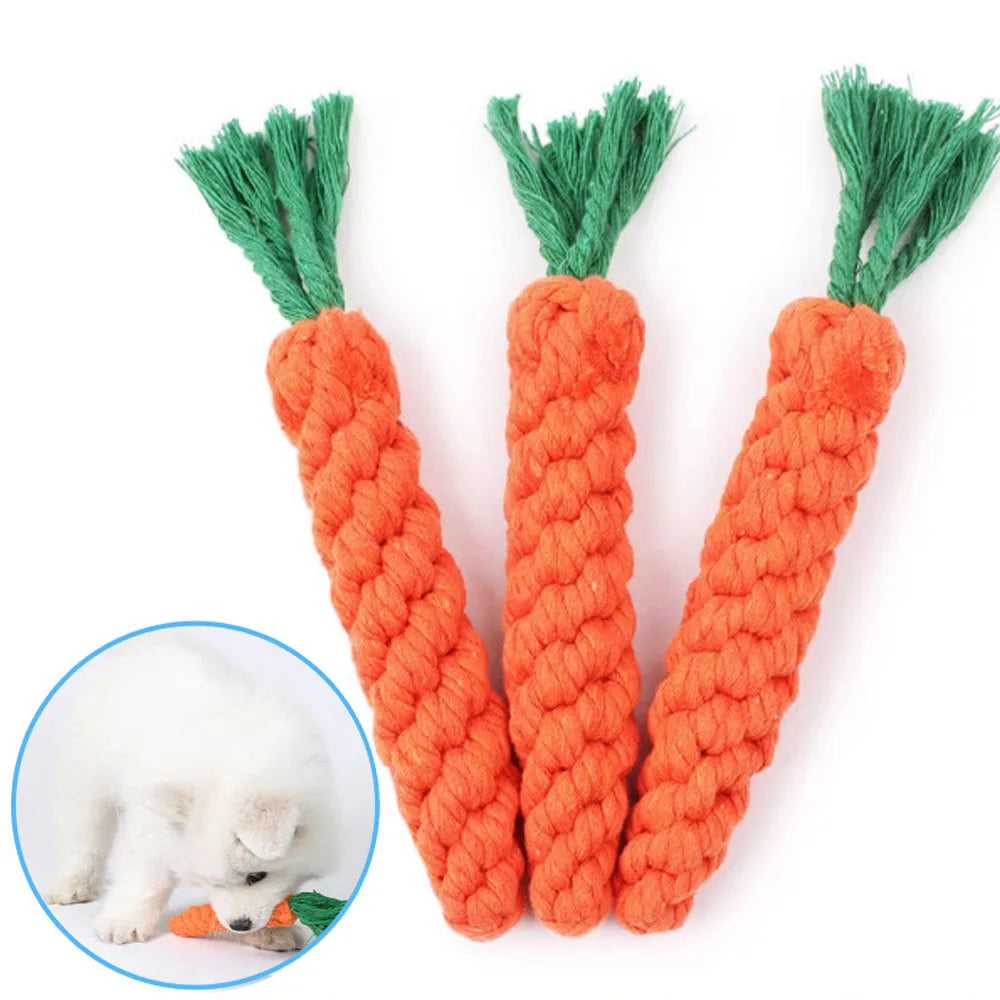 Carrot Bite Rope Pet Chew Toys Safe Durable Braided