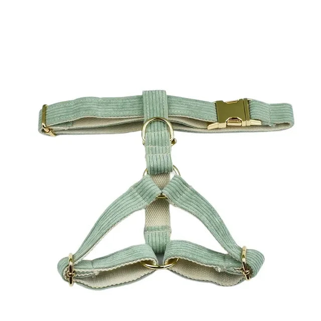 Light Green Corduroy Collar And Leash Set Engraved Nameplate