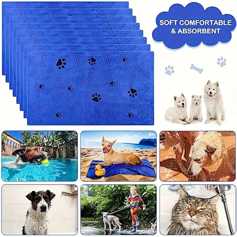 2pcs Soft Microfiber Pet Print Drying Pet Bath Towels
