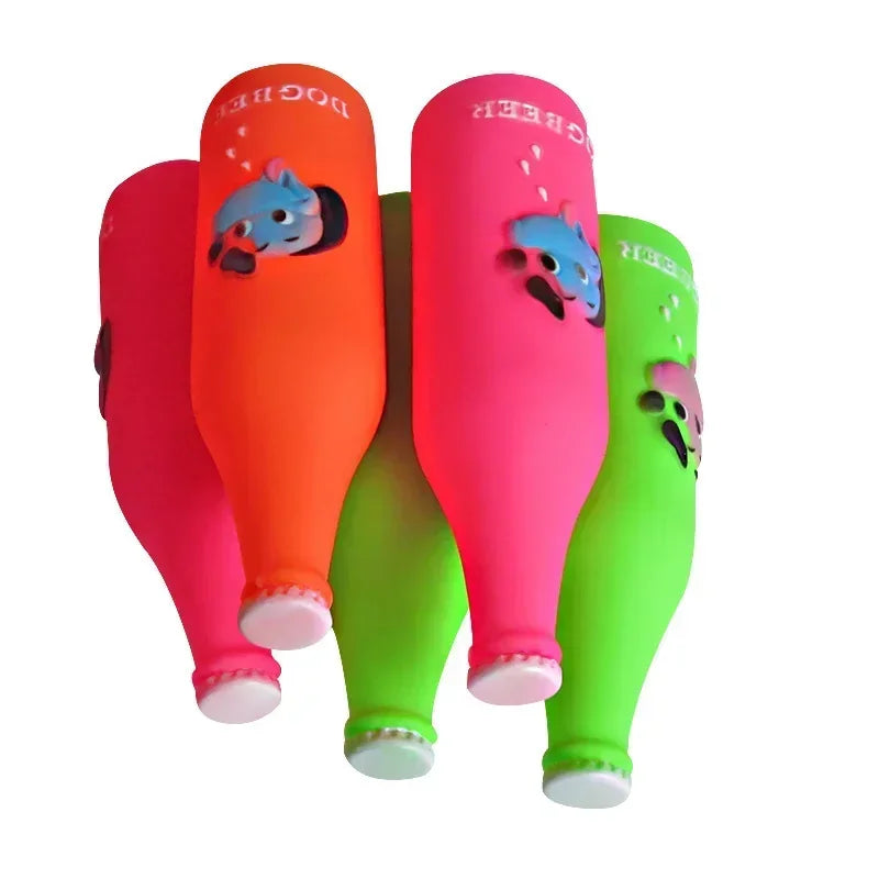 Pet Silicone Beer Bottle Brother Dog Pattern Squeaky Toy