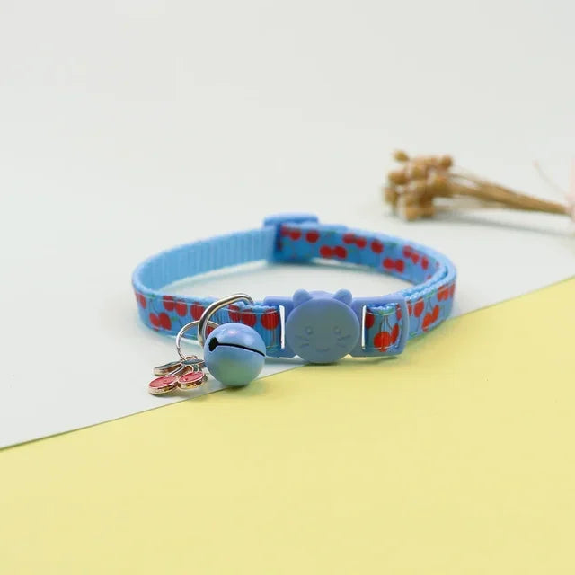 Pet Adjustable Fruit Print Cat Collar with Bell  Small Dogs Puppy Kitten