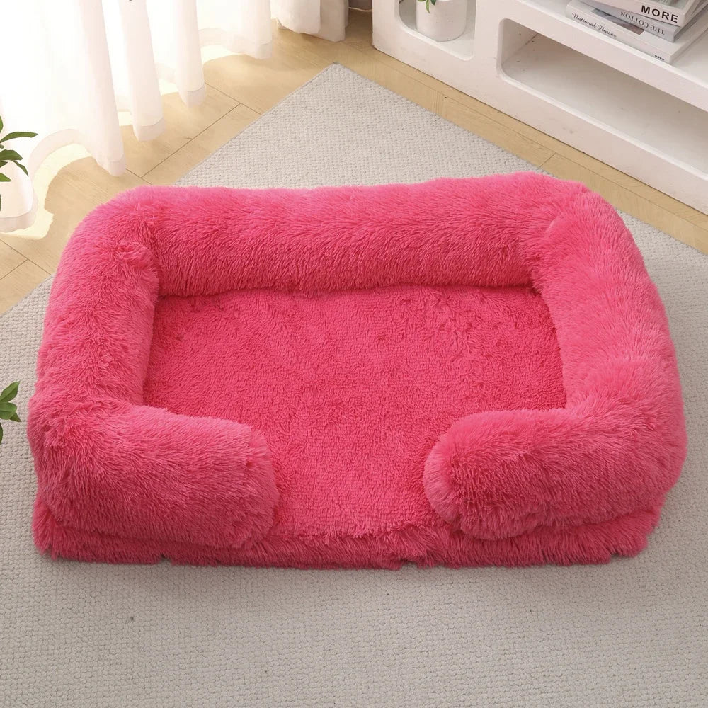 Cozy Plush Faux Fur Pet Square Bed Washable Memory Foam with Removal Cover