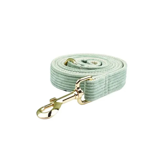 Light Green Corduroy Collar And Leash Set  Engraved Nameplate