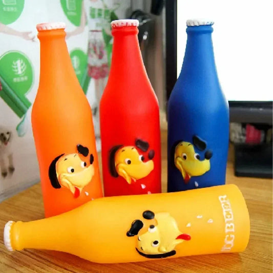 Pet Silicone Beer Bottle Brother Dog Pattern Squeaky Toy