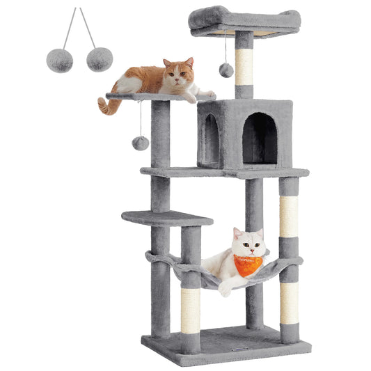 5 Level Cat Tower Condo with 4 Scratching Posts, 2 Perches, Hammock, Cave