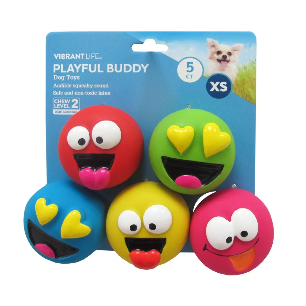 5 Pack Emoji Pet Squeaky Chewable Fetch Toy