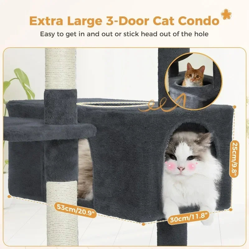 Large Cat Tree Tower Condo with Sisal-Covered Scratching Posts and Pads,