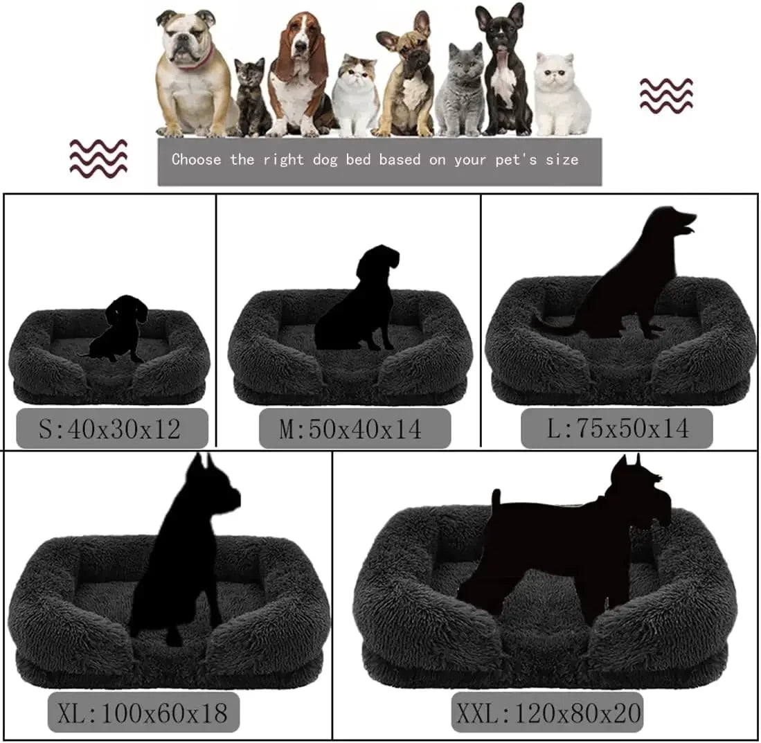 Cozy Plush Faux Fur Pet Square Bed Washable Memory Foam with Removal Cover