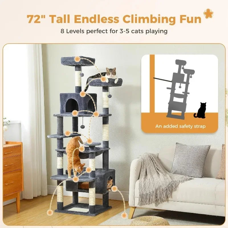Large Cat Tree Tower Condo with Sisal-Covered Scratching Posts and Pads,