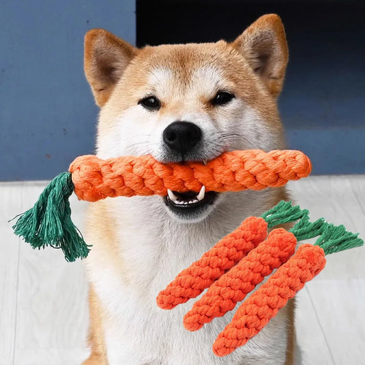 Carrot Bite Rope Pet Chew Toys Safe Durable Braided