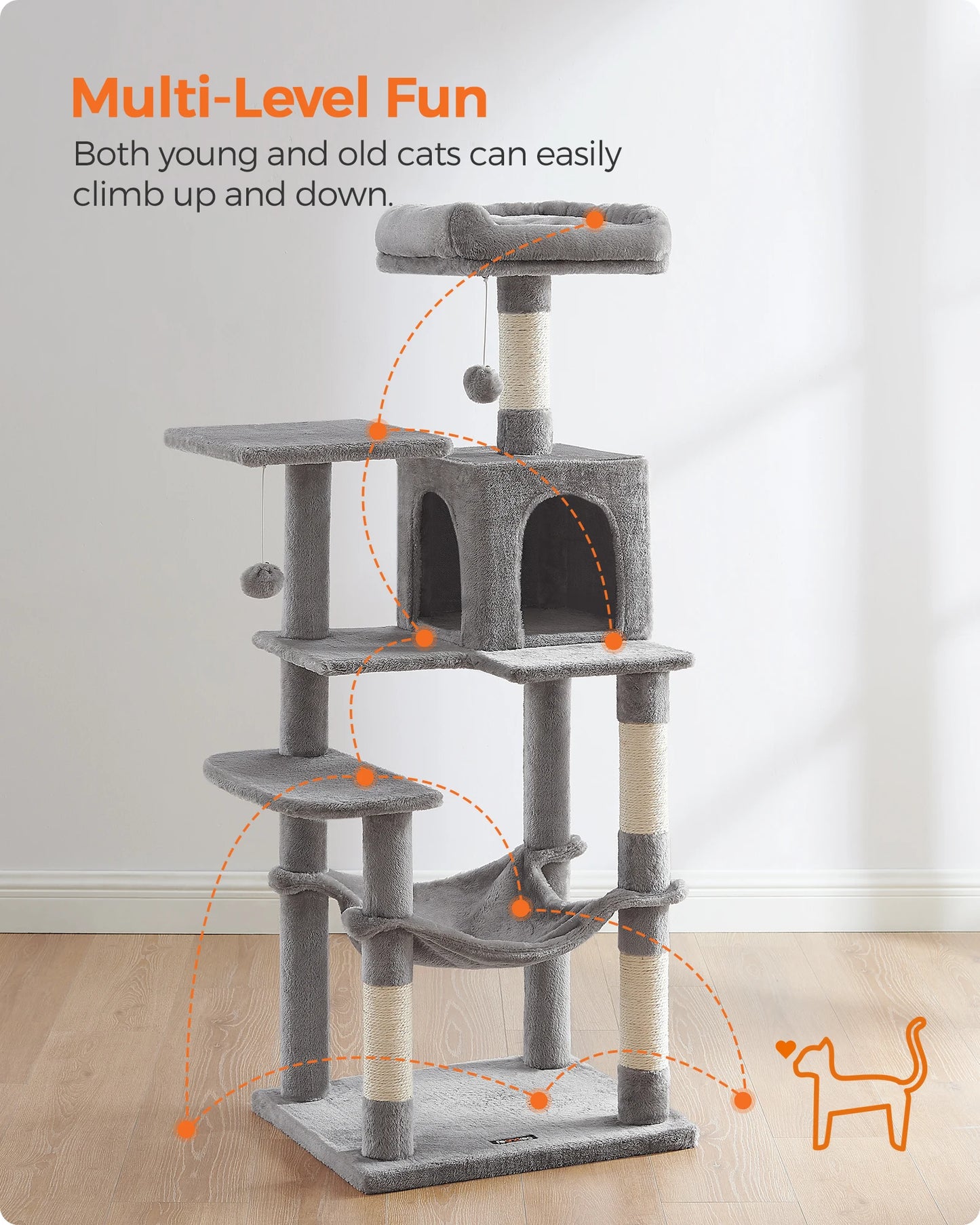 5 Level Cat Tower Condo with 4 Scratching Posts, 2 Perches, Hammock, Cave