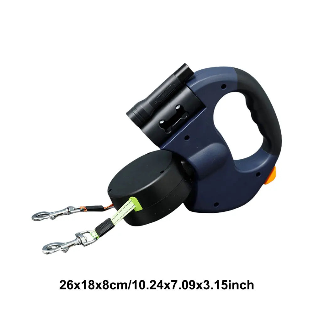 Double Headed 360 Degree Swivel with LED Light Retractable Pet Leash