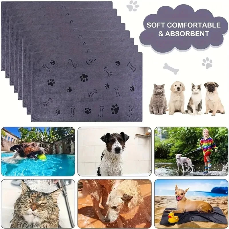 2pcs Soft Microfiber Pet Print Drying Pet Bath Towels