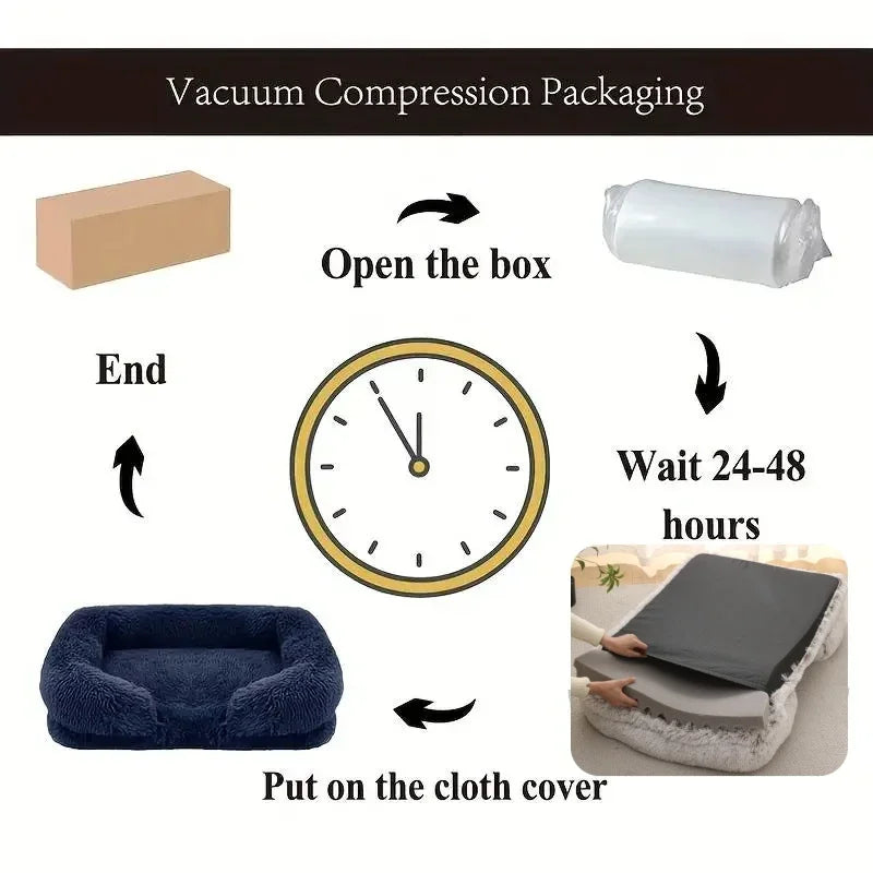 Cozy Plush Faux Fur Pet Square Bed Washable Memory Foam with Removal Cover