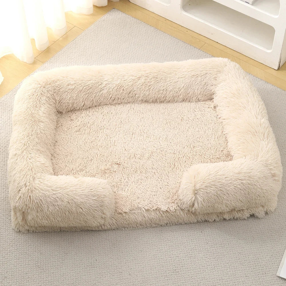 Cozy Plush Faux Fur Pet Square Bed Washable Memory Foam with Removal Cover