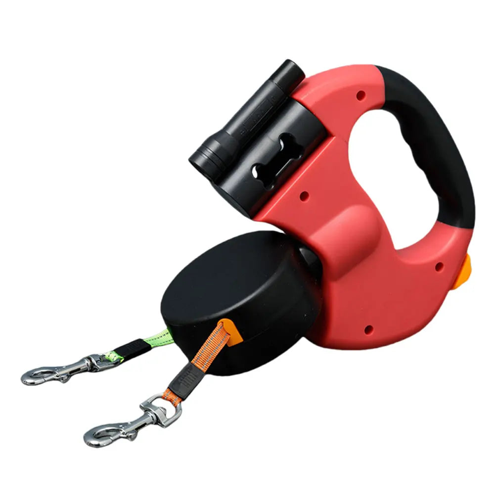 Double Headed 360 Degree Swivel with LED Light Retractable Pet Leash