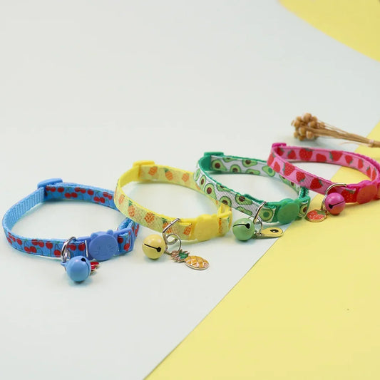 Pet Adjustable Fruit Print Cat Collar with Bell  Small Dogs Puppy Kitten