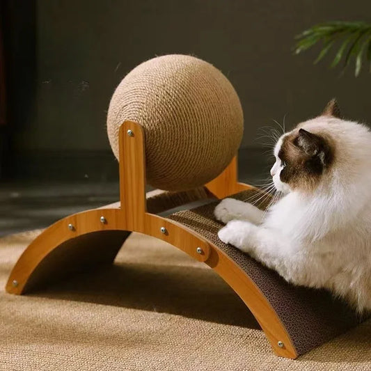 2 In 1 Cat Scratching Ball & Bridge Wooden Sisal Scratch Board Pad