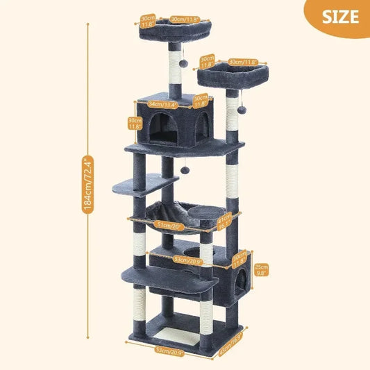 Large Cat Tree Tower Condo with Sisal-Covered Scratching Posts and Pads,
