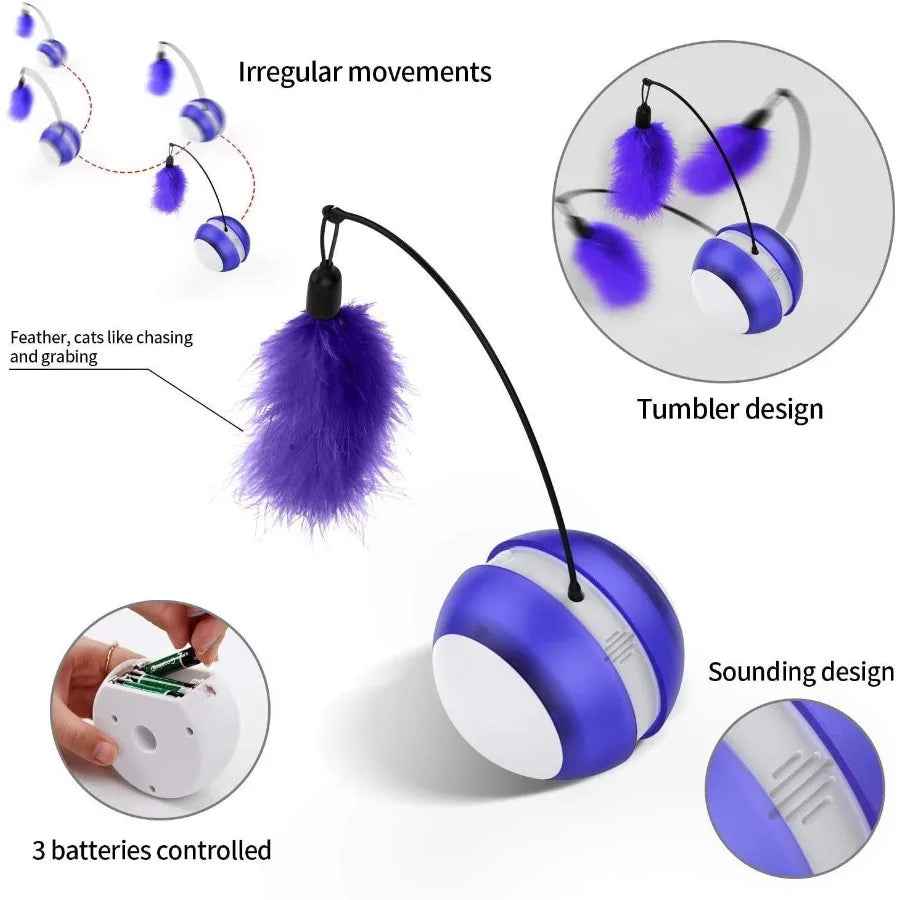 Cat Automatic 360-degree Self Rotating LED Feather and Ball Toy