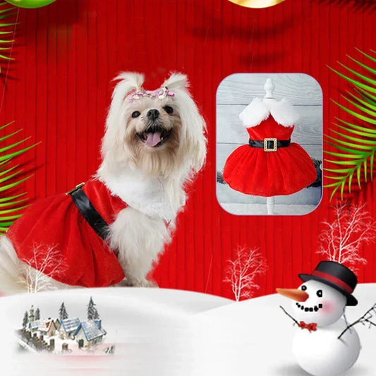 Red Christmas Pet Dress Skirt Warm Costume