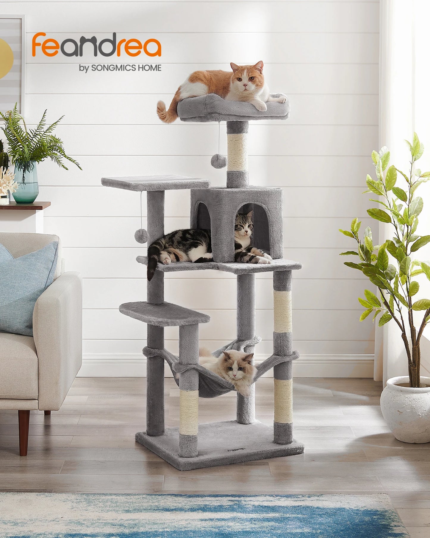 5 Level Cat Tower Condo with 4 Scratching Posts, 2 Perches, Hammock, Cave