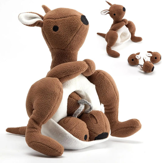 Interactive Pet Plush Kangaroo Squeak & Treat Pouch