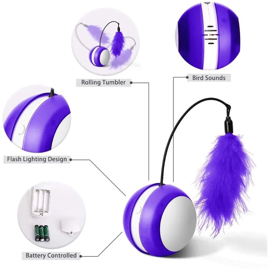 Cat Automatic 360-degree Self Rotating LED Feather and Ball Toy