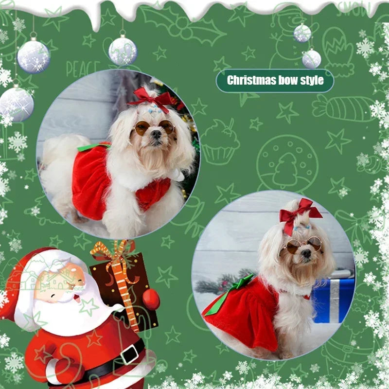 Red Christmas Pet Dress Skirt Warm Costume