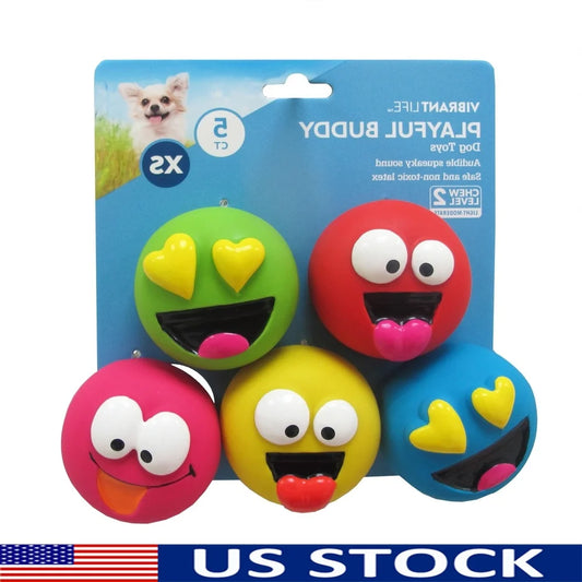 5 Pack Emoji Pet Squeaky Chewable Fetch Toy
