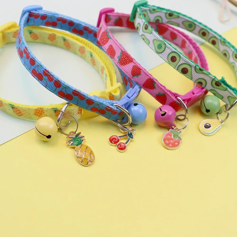 Pet Adjustable Fruit Print Cat Collar with Bell  Small Dogs Puppy Kitten