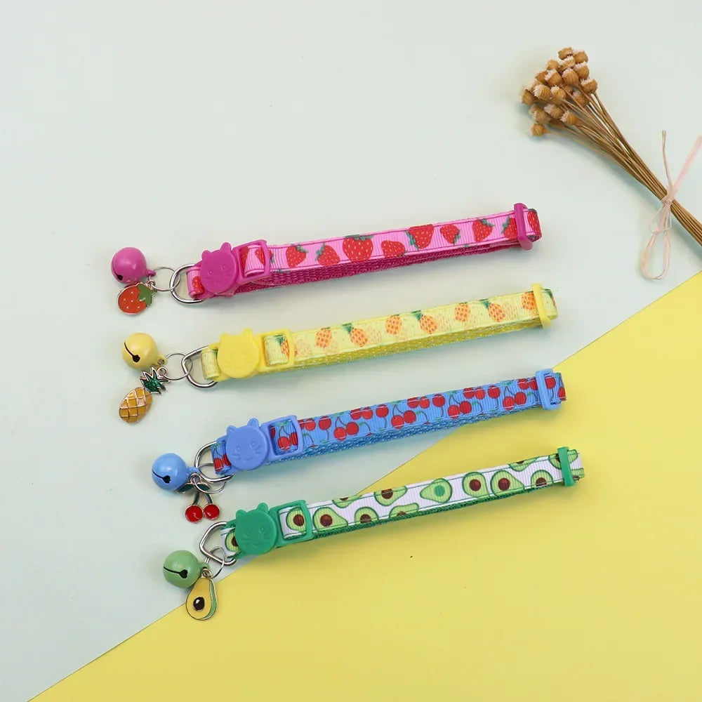 Pet Adjustable Fruit Print Cat Collar with Bell  Small Dogs Puppy Kitten