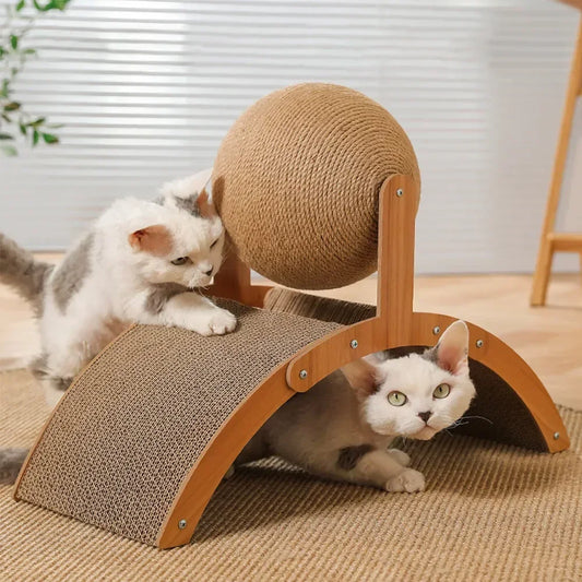 2 In 1 Cat Scratching Ball & Bridge Wooden Sisal Scratch Board Pad