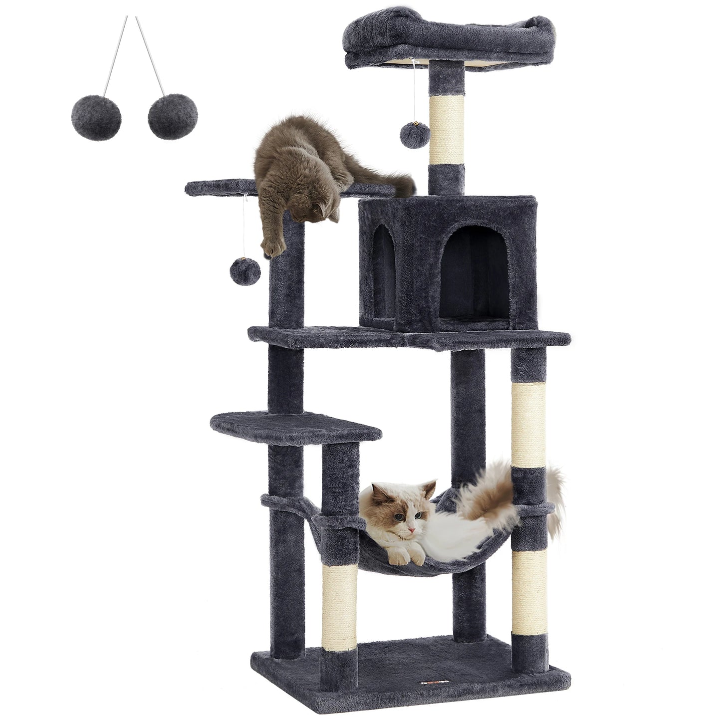 5 Level Cat Tower Condo with 4 Scratching Posts, 2 Perches, Hammock, Cave