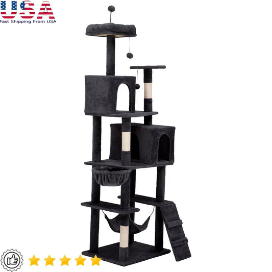 75 Inch Multi-Level Cat Tree House with Scratching Posts Plush Hammock Assembly