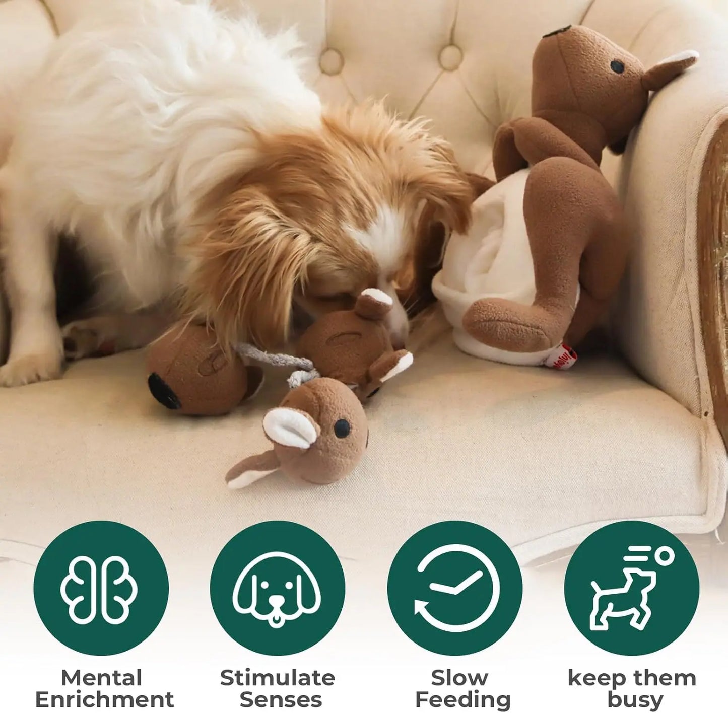 Interactive Pet Plush Kangaroo Squeak & Treat Pouch