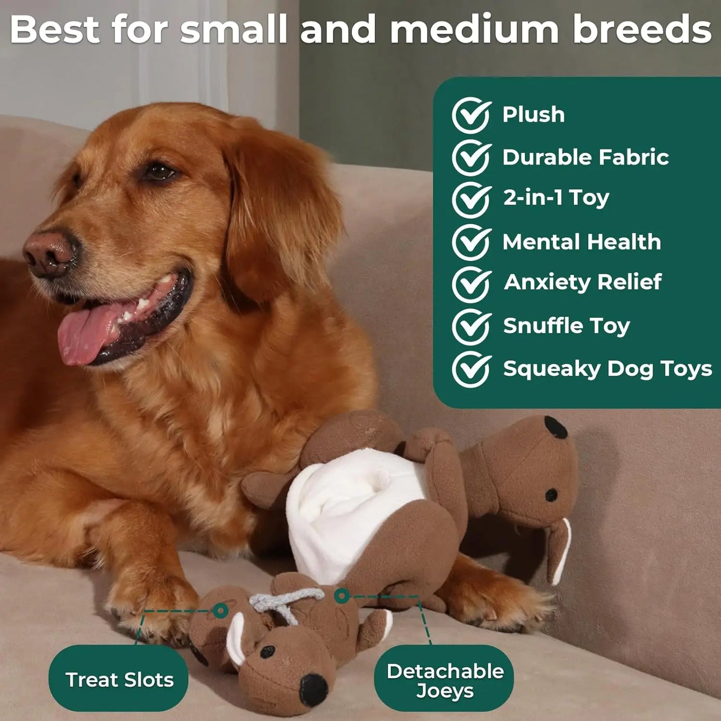 Interactive Pet Plush Kangaroo Squeak & Treat Pouch
