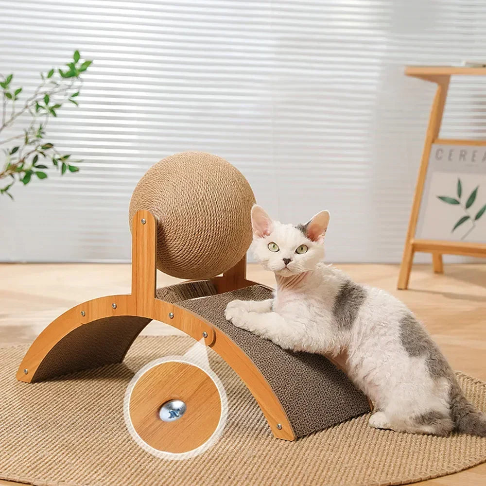 2 In 1 Cat Scratching Ball & Bridge Wooden Sisal Scratch Board Pad
