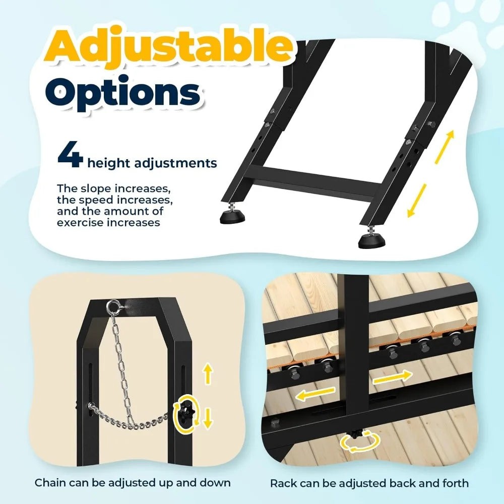75" Large Dog Treadmill, 4 Level Adjustable Easy to Move Indoor
