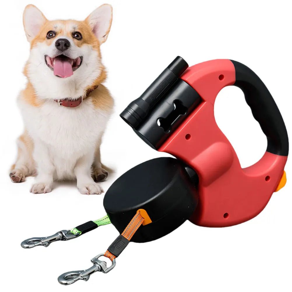 Double Headed 360 Degree Swivel with LED Light Retractable Pet Leash